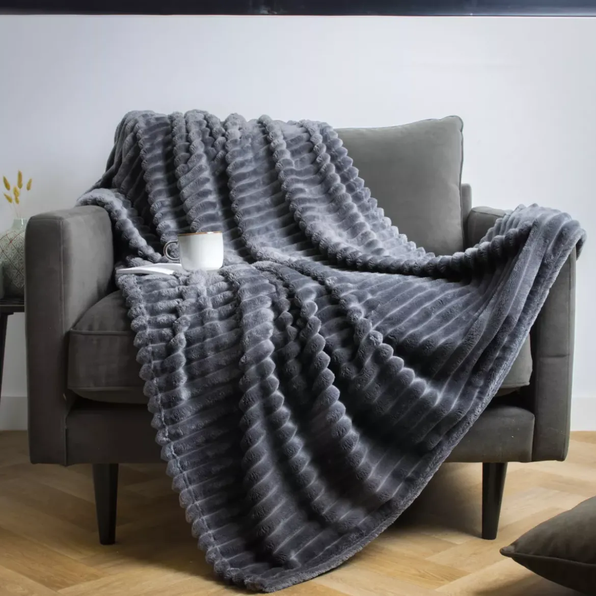 Plaid morbido (150 cm) Kalie Grigio antracite