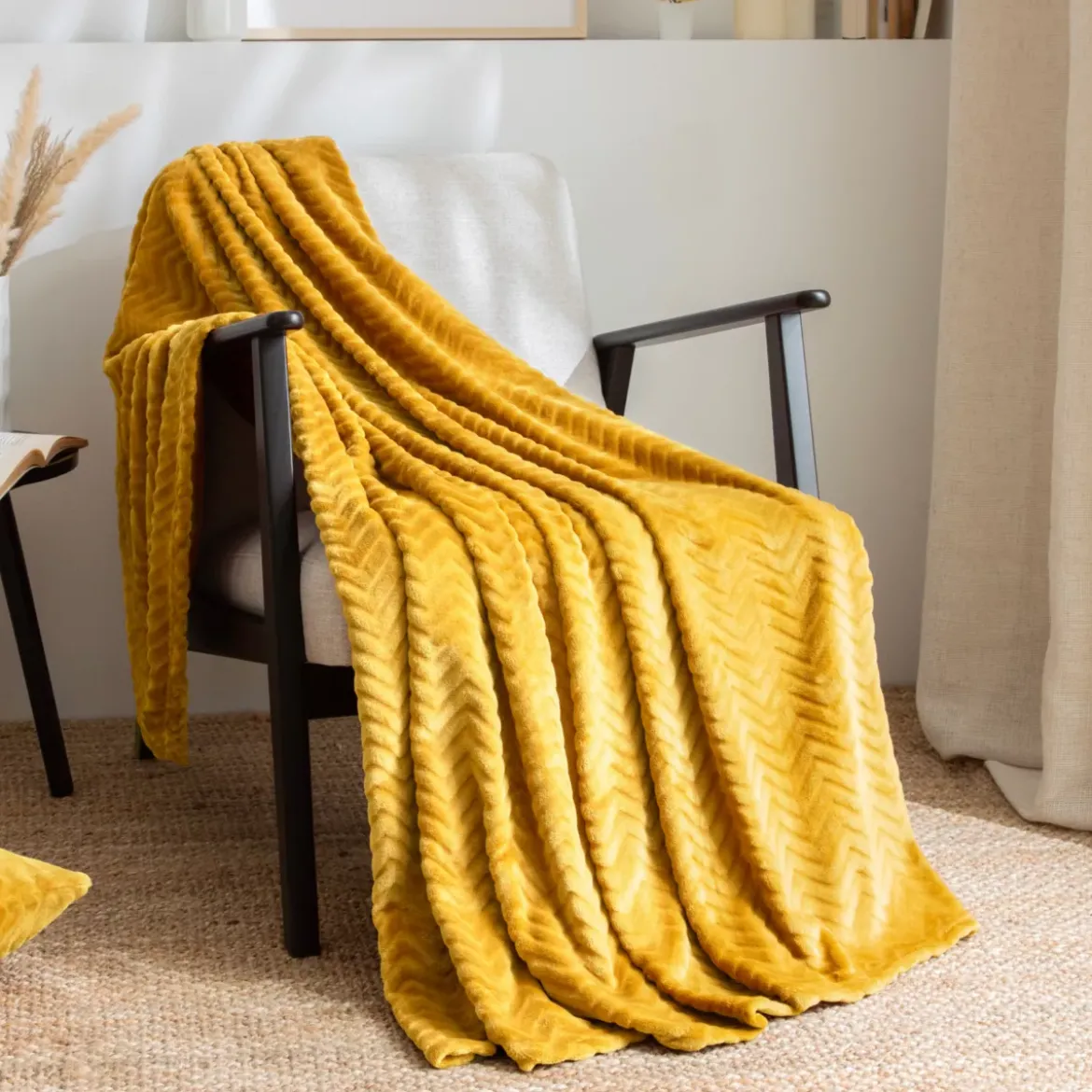 Plaid morbido in flanella (130 x 180 cm) Zag Giallo senape