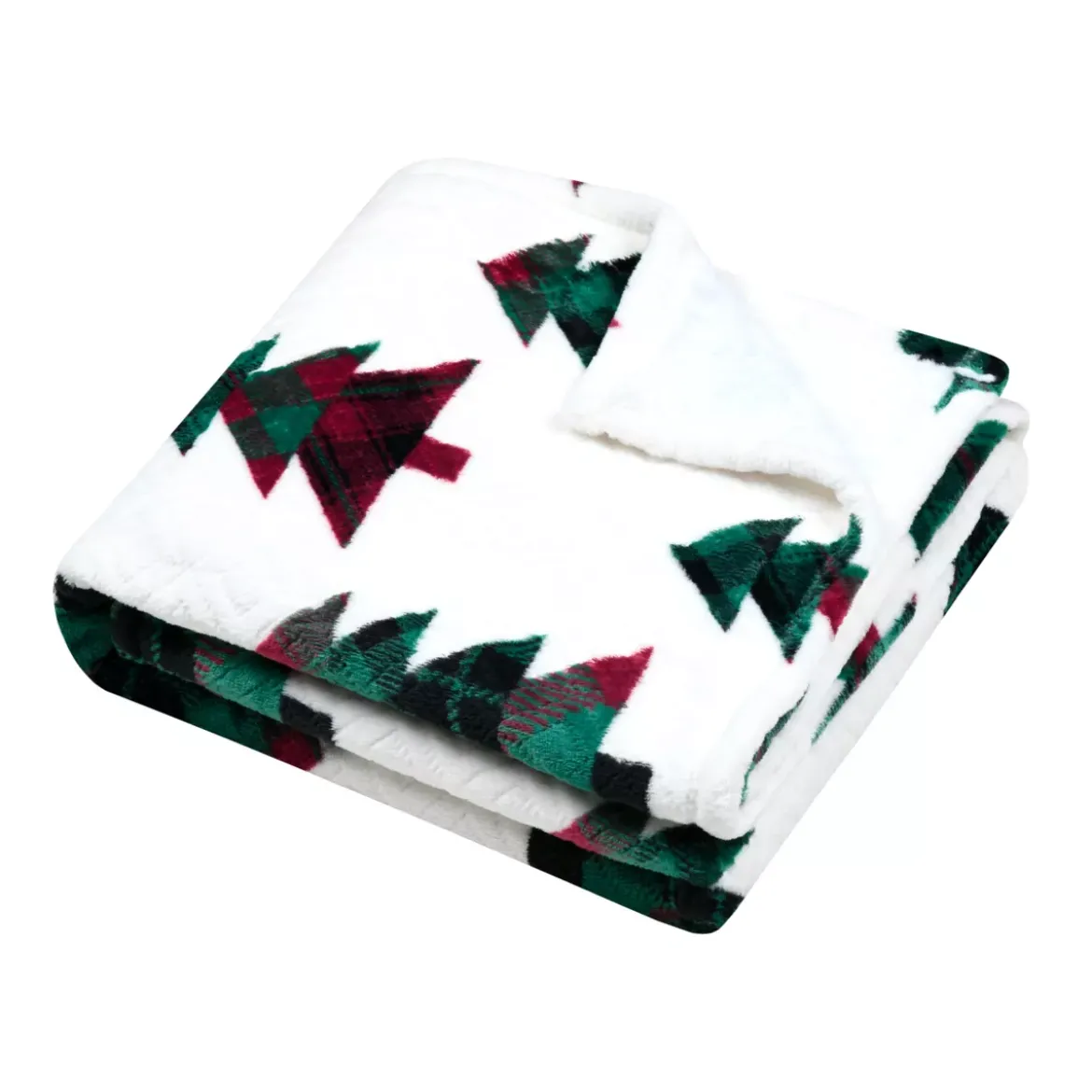 Plaid di Natale in flanella (130 x 160 cm) Foresta di abeti Bianco e verde