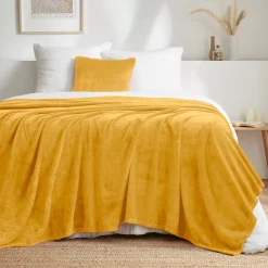 Plaid morbido flanella (180 x 230 cm) Didou Giallo senape