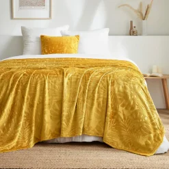 Plaid morbido flanella (180 x 230 cm) Flore Giallo senape
