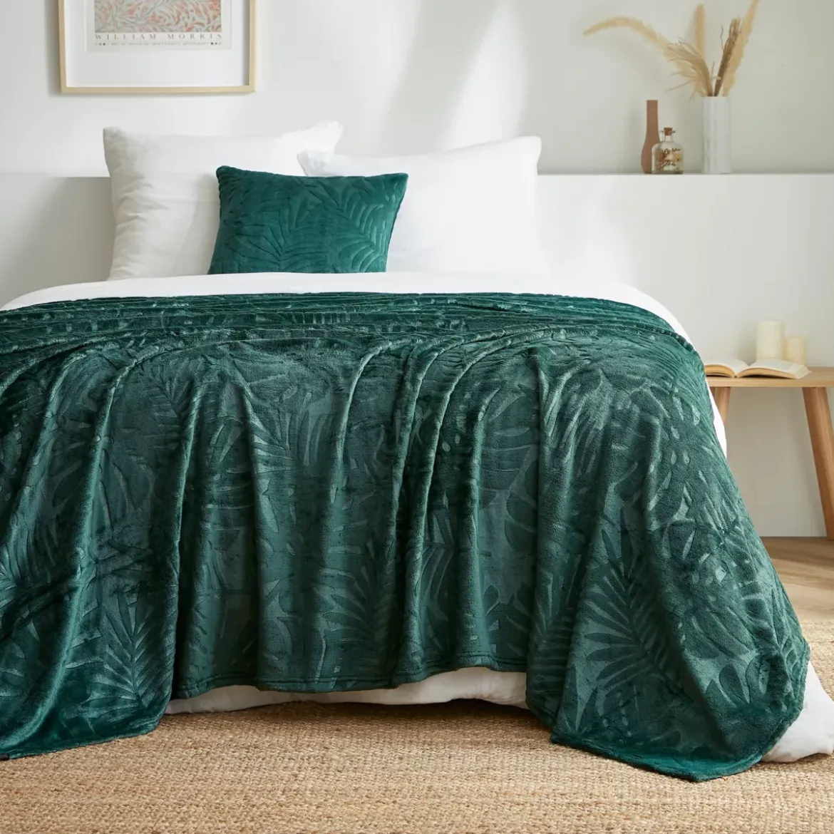 Plaid morbido in flanella (180 x 230 cm) Flore Verde