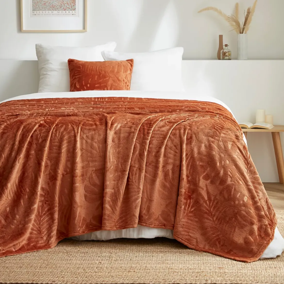 Plaid morbido in flanella (220 x 240 cm) Flore Rame