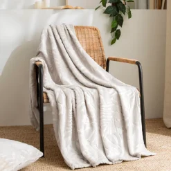 Plaid morbido in flanella (125 x 150 cm) Flore Ecru