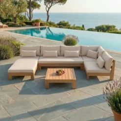 Poltrona da giardino angolare legno di acacia Bornéo Sabbia