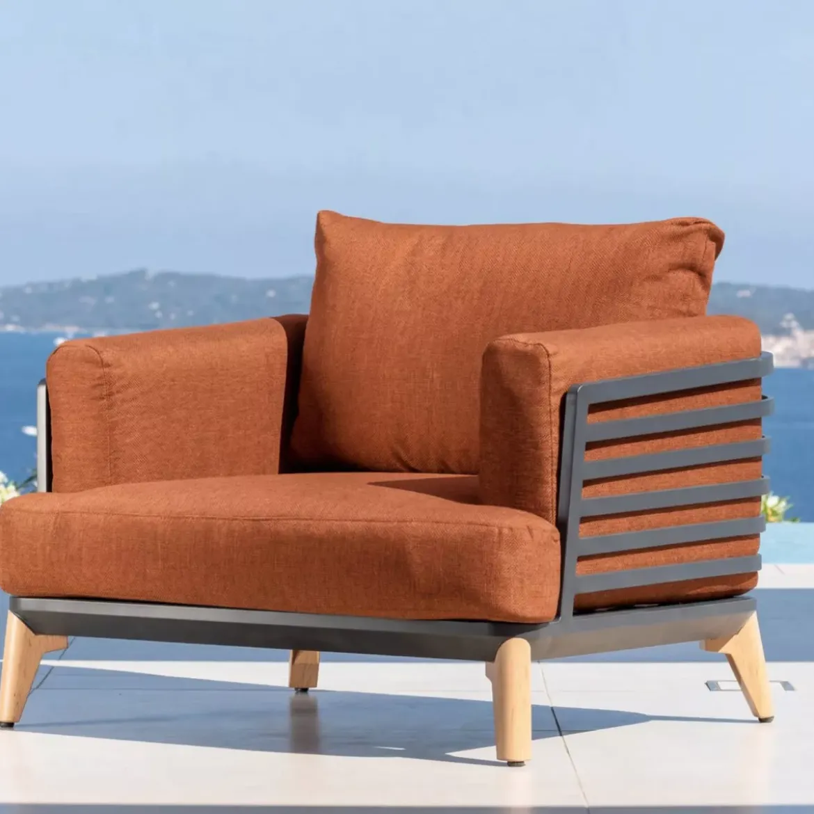 Poltrona da giardino in alluminio Monte Carlo Grigio antracite e terracotta