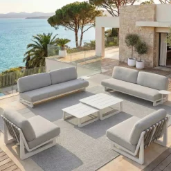 Poltrona da giardino in alluminio Long Beach Bianco cenere e grigio chiaro