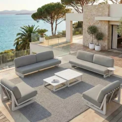 Poltrona da giardino in alluminio Long Beach Bianco cenere e tortora