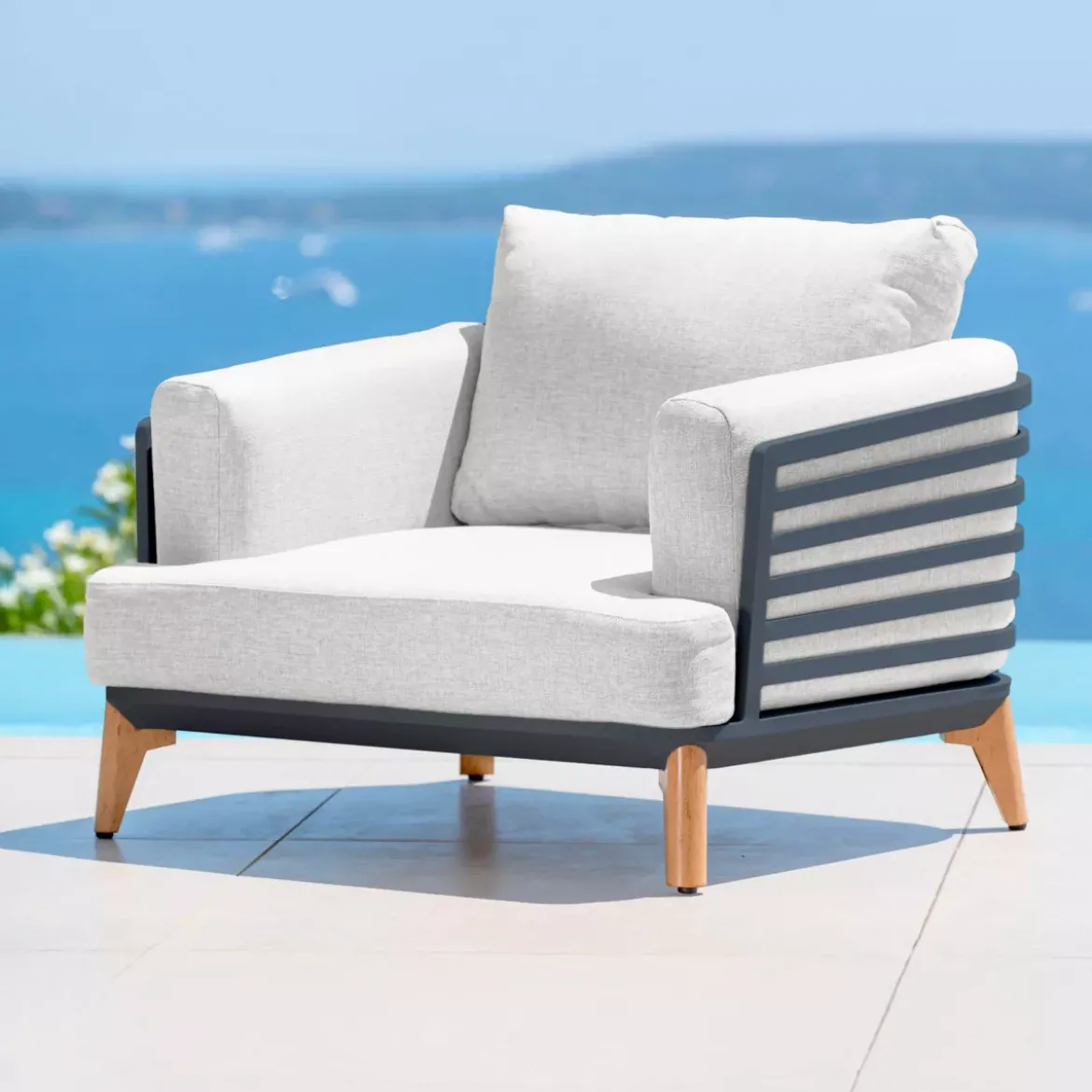 Poltrona da giardino in alluminio Monte Carlo Grigio antracite e grigio chiaro