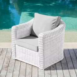 Poltrona da giardino in resina intrecciata Calvi Bianco e grigio chiaro
