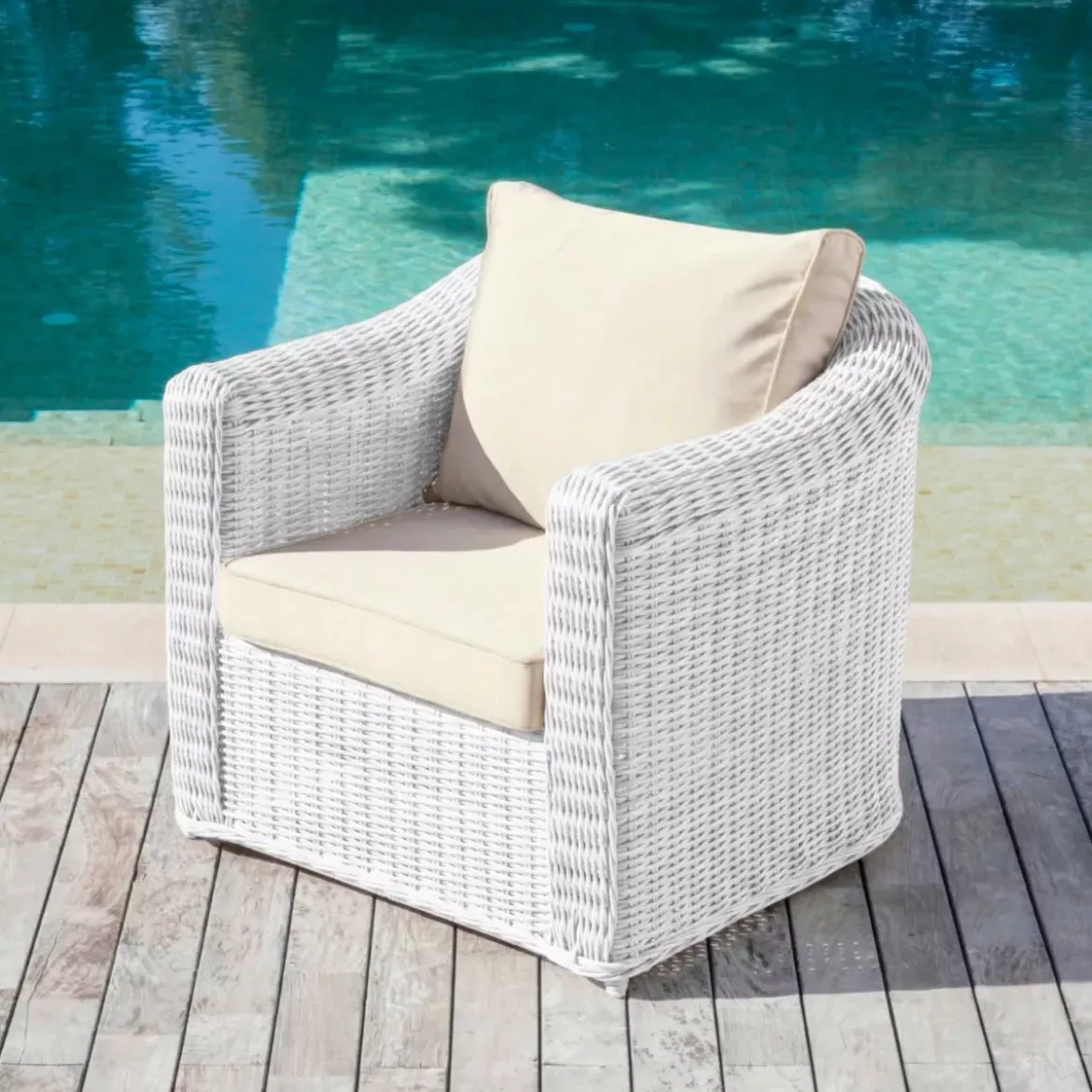Poltrona da giardino in resina intrecciata Calvi Bianco e tortora