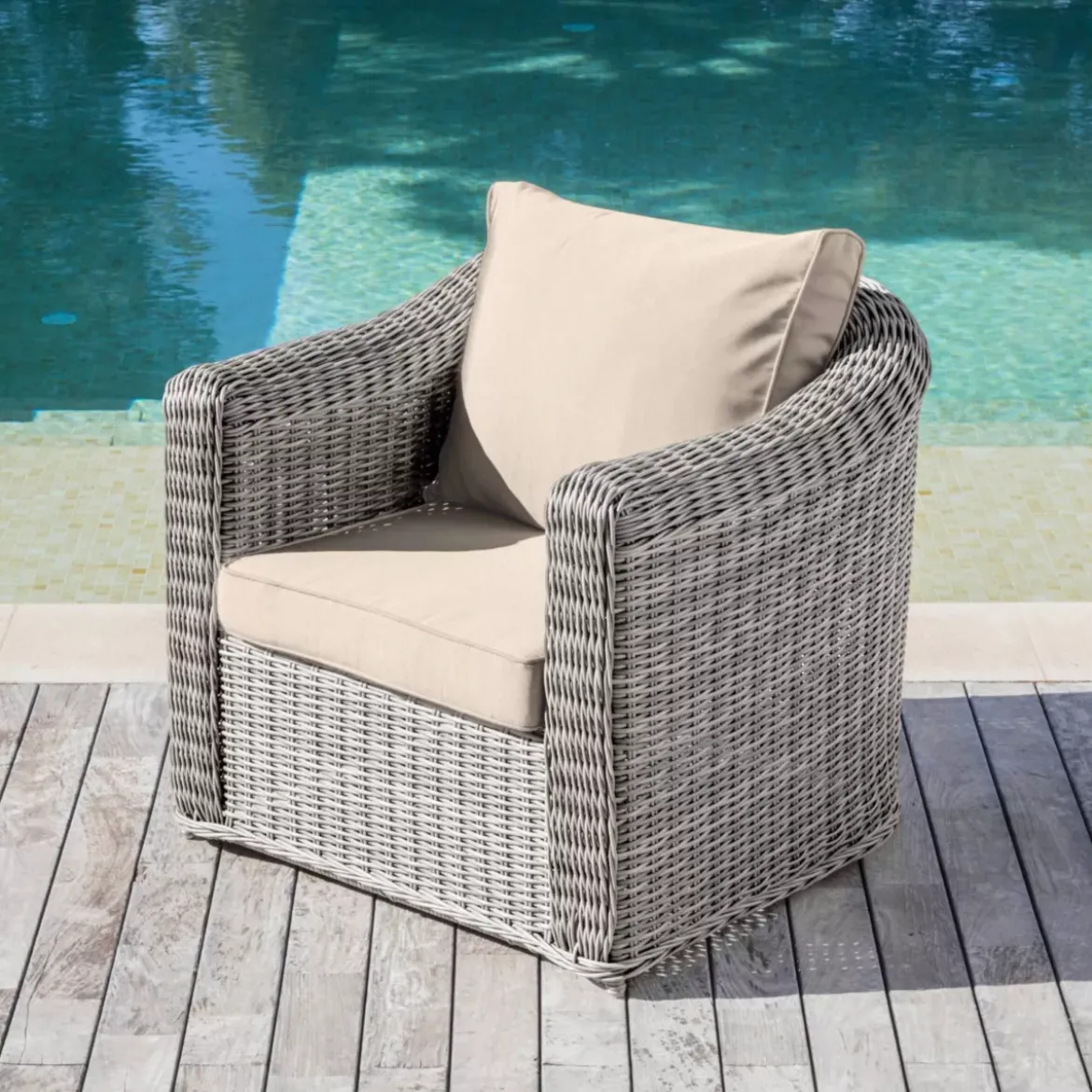 Poltrona da giardino in resina intrecciata Calvi Grigio e tortora
