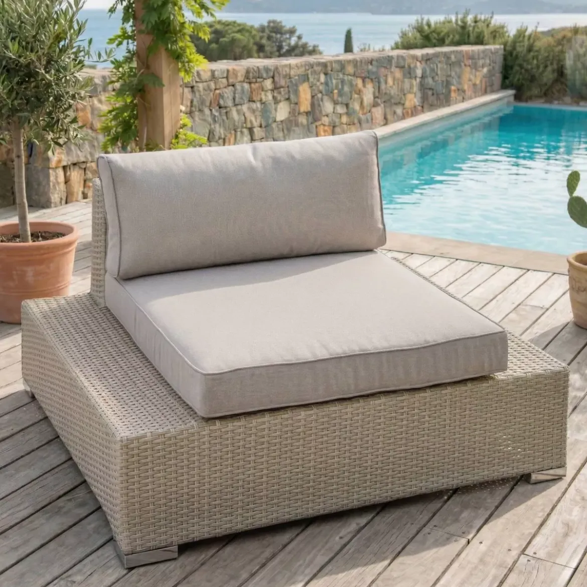 Poltrona da giardino in resina intrecciata Palma Grigio e tortora