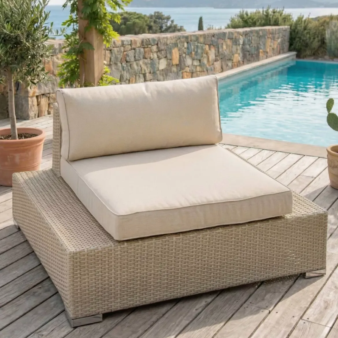 Poltrona da giardino in resina intrecciata Palma Grigio e beige