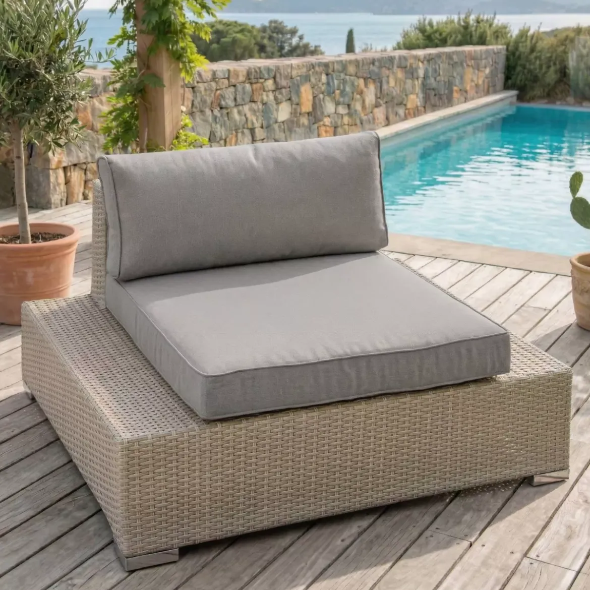Poltrona da giardino in resina intrecciata Palma Grigio e antracite