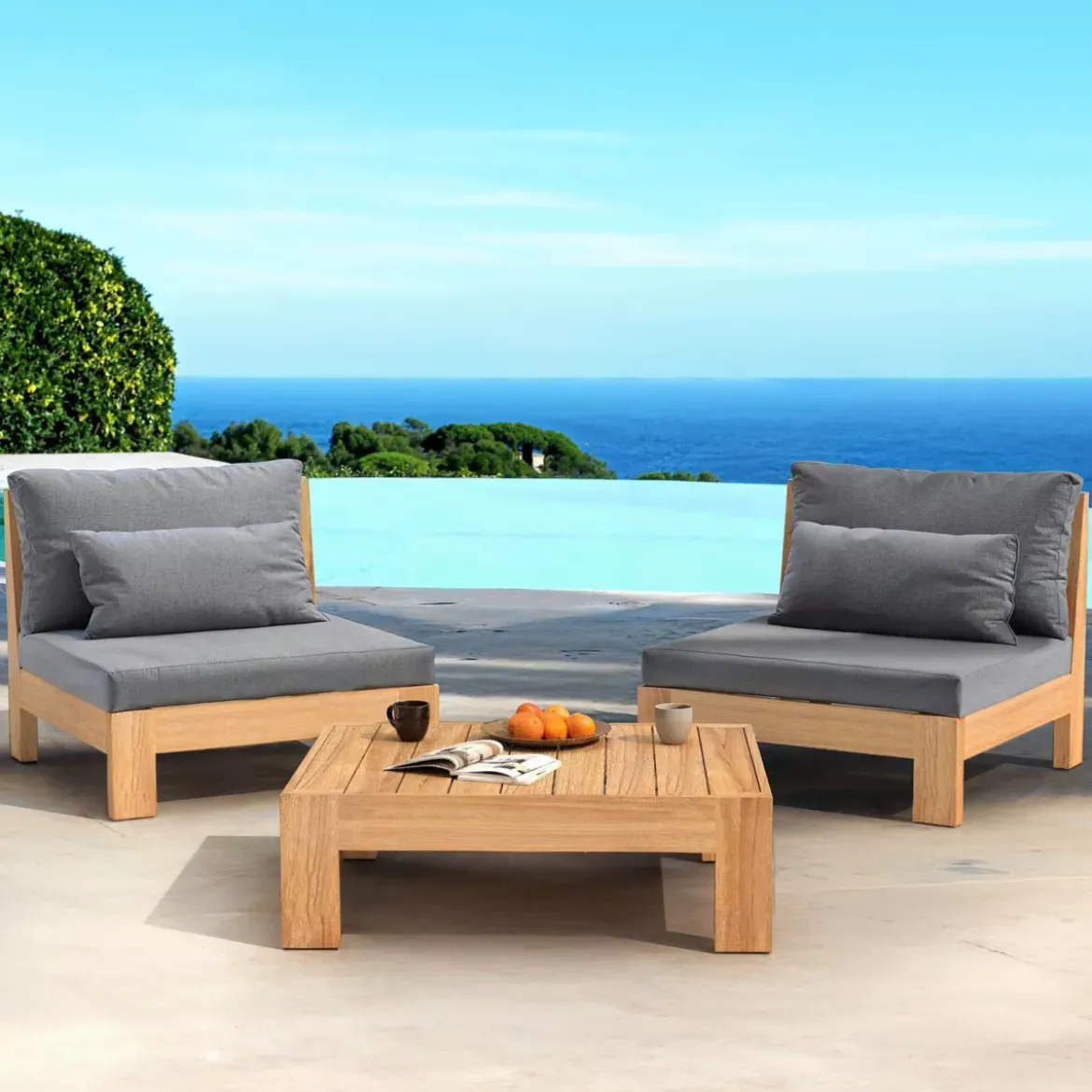 Poltrona da giardino legno di acacia Borneo Grigio antracite