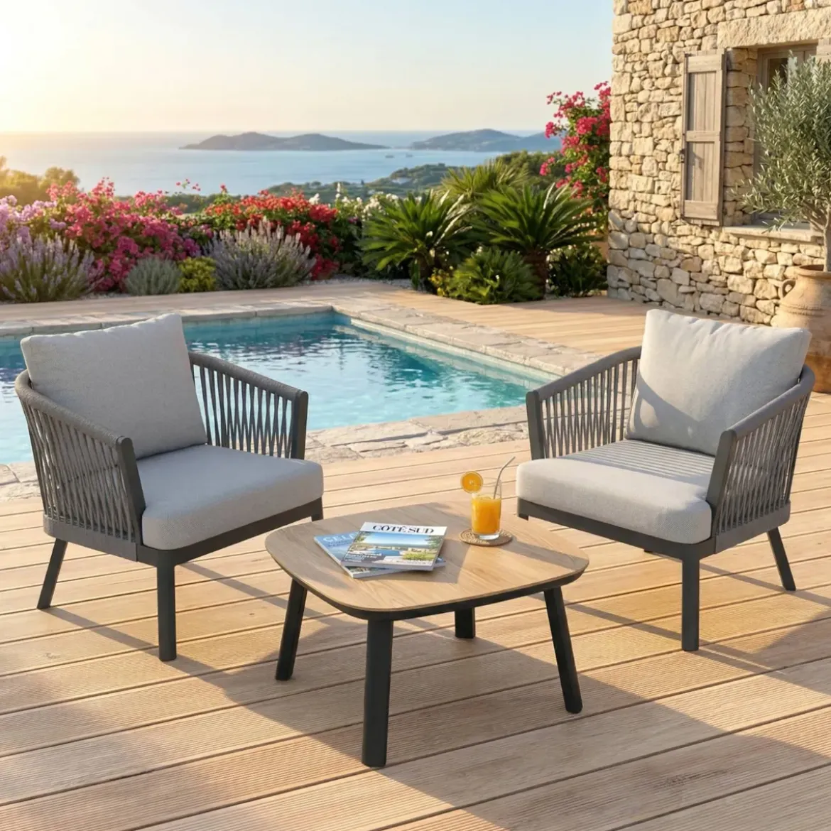 Poltrona da giardino rilassante in alluminio Amalfi Grigio antracite e grigio chiaro