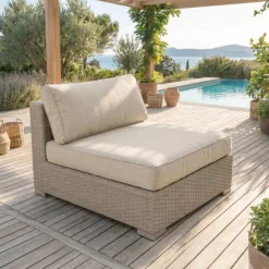 Poltrona da giardino senza braccioli in resina intrecciata Palma Grigio e beige