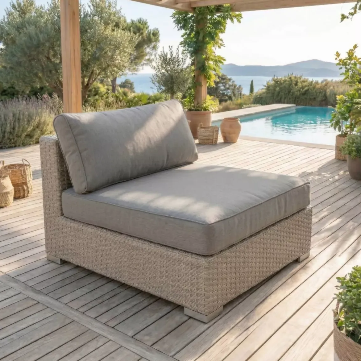 Poltrona da giardino senza braccioli in resina intrecciata Palma Grigio e antracite