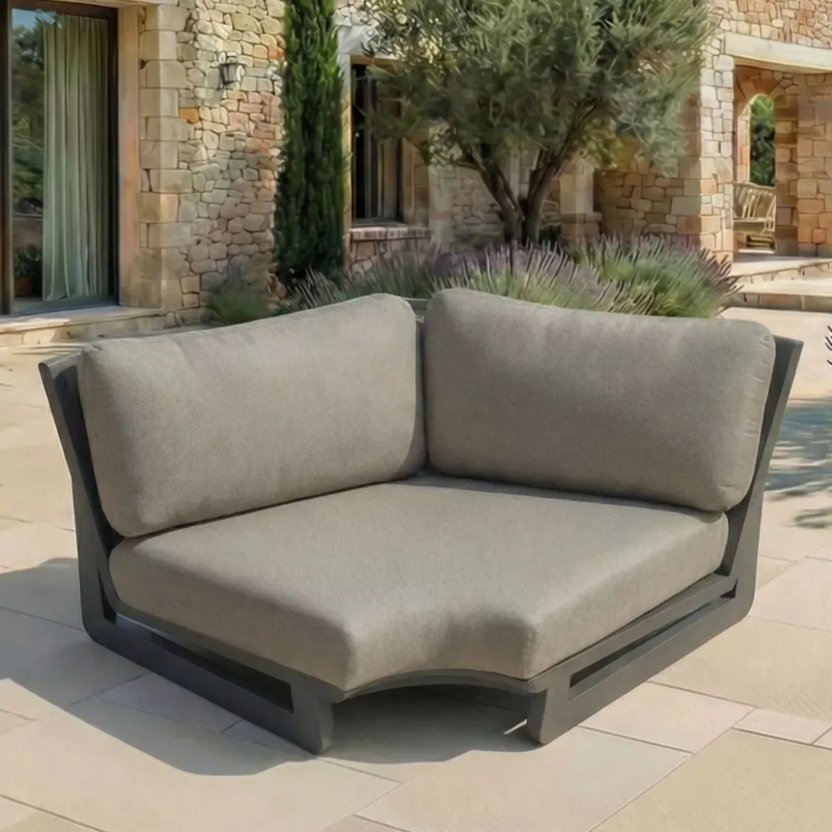 Poltrona d'angolo da giardino in alluminio Long Beach Grigio antracite e tortora