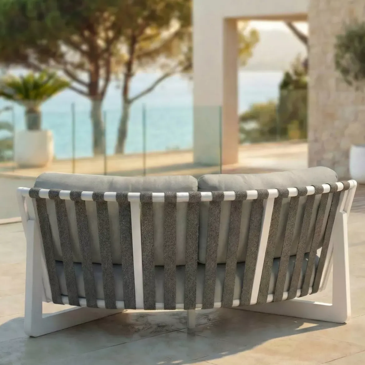 Poltrona d'angolo da giardino in alluminio Long Beach Bianco cenere e tortora