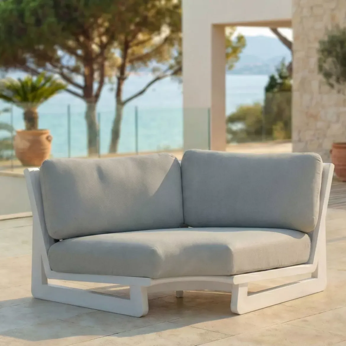 Poltrona d'angolo da giardino in alluminio Long Beach Bianco cenere e tortora