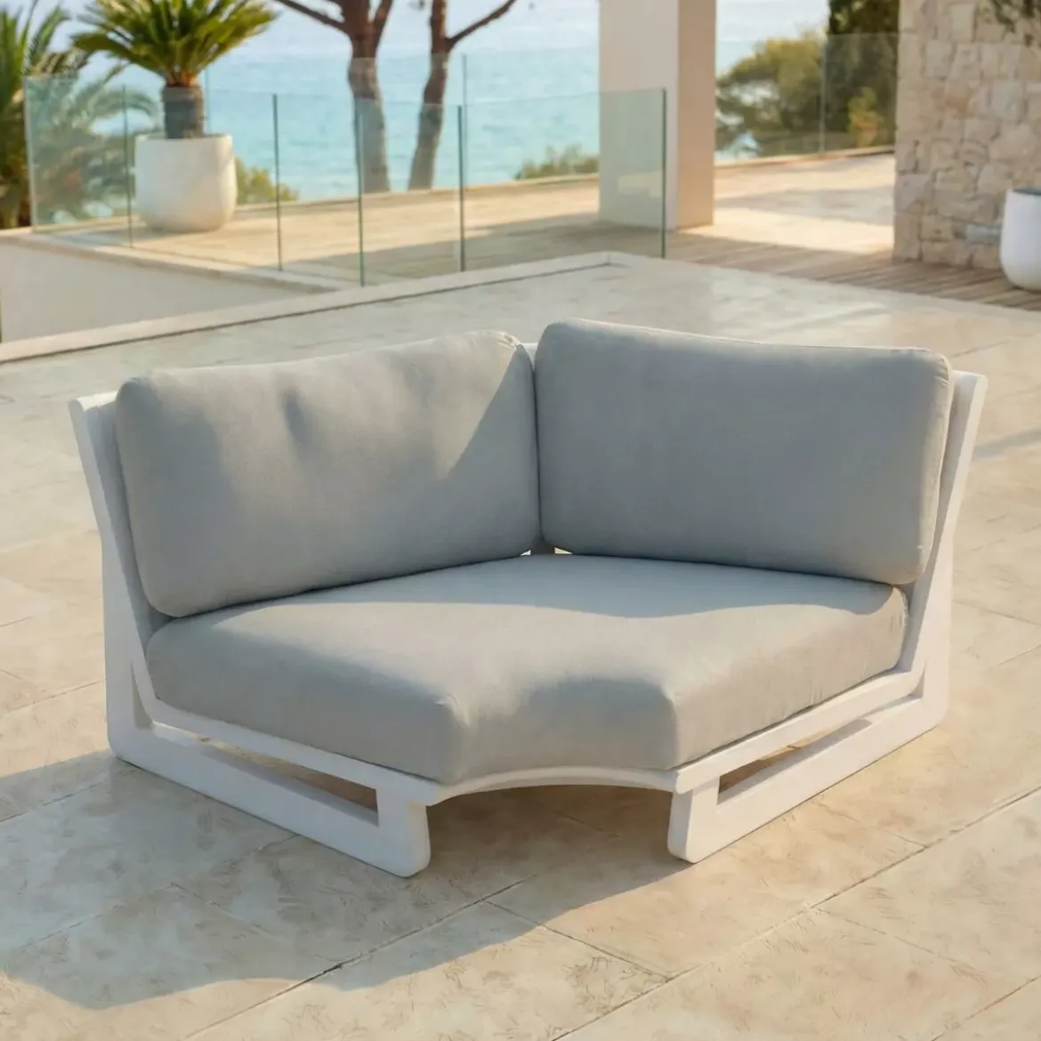 Poltrona d'angolo da giardino in alluminio Long Beach Bianco cenere e tortora