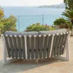 Poltrona d'angolo da giardino in alluminio Long Beach Bianco cenere e grigio chiaro