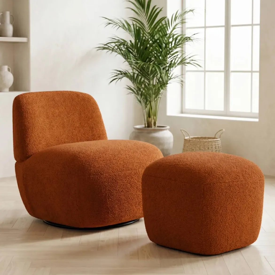 Poltrona girevole in bouclé (seduta 45 cm) Nyxor Terracotta