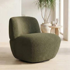 Poltrona girevole in bouclé (seduta 45 cm) Nyxor Verde scuro
