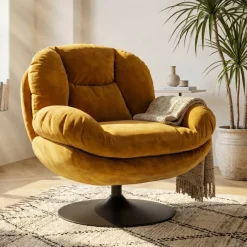 Poltrona girevole in velluto (seduta 46 cm) Lomy Giallo ocra