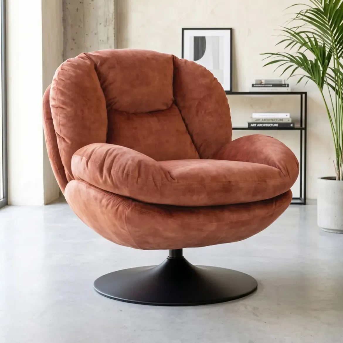 Poltrona girevole in velluto (seduta 46 cm) Lomy Rosa