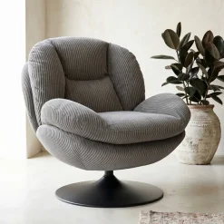 Poltrona girevole in velluto a coste (seduta 46 cm) Lomy Grigio