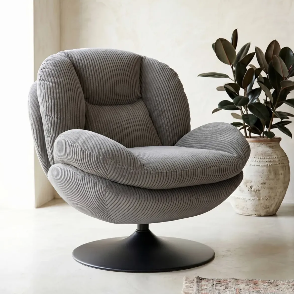 Poltrona girevole in velluto a coste (seduta 46 cm) Lomy Grigio