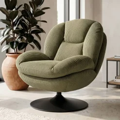 Poltrona girevole in velluto a coste (seduta 46 cm) Lomy Verde