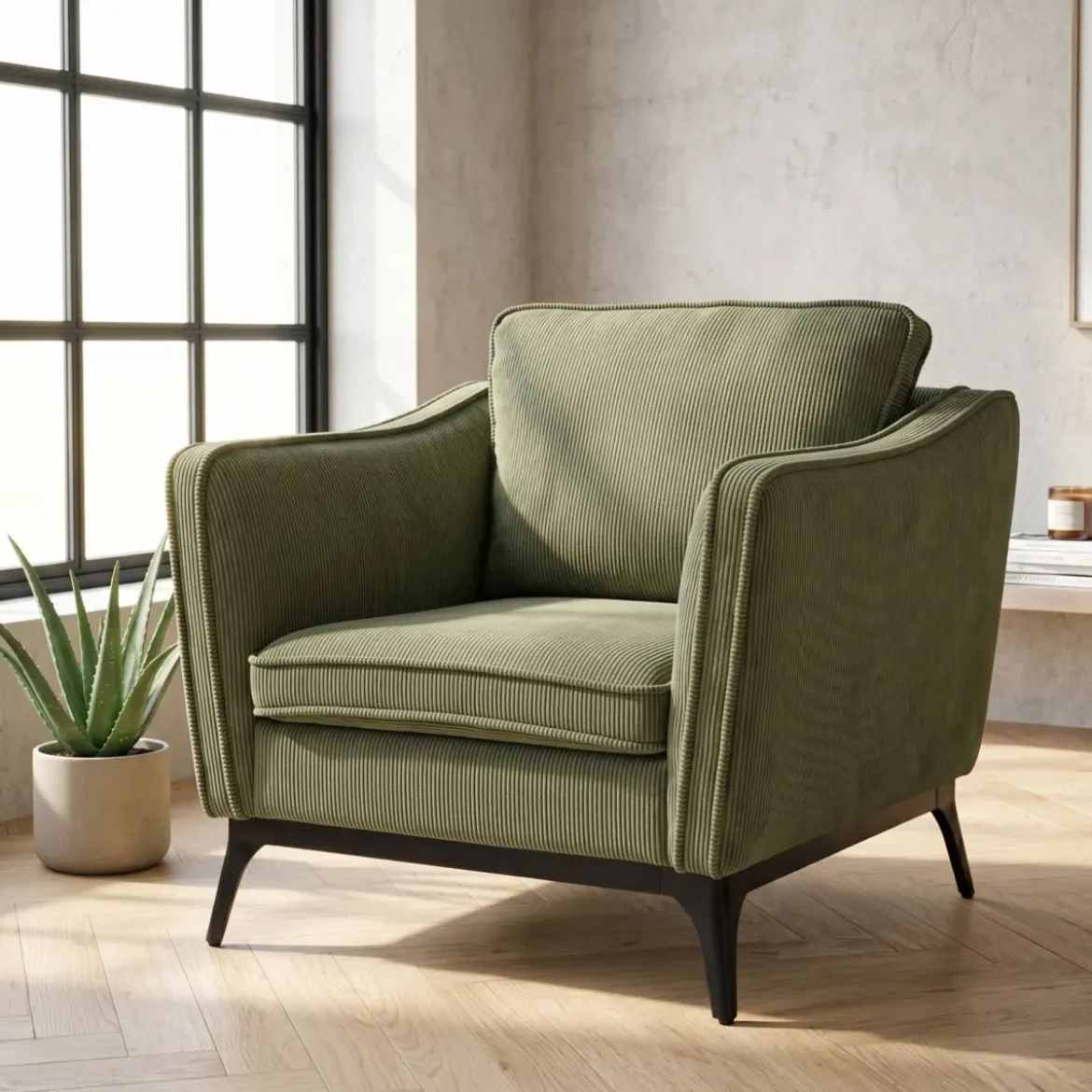 Poltrona in velluto a coste (Seduta 45 cm) Owen Verde pino
