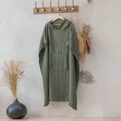 Poncho adulto in garza di cotone S/M Gaïa Verde rosmarino