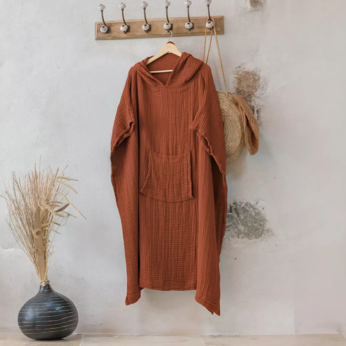 Poncho adulto in garza di cotone S/M Gaïa Terracotta