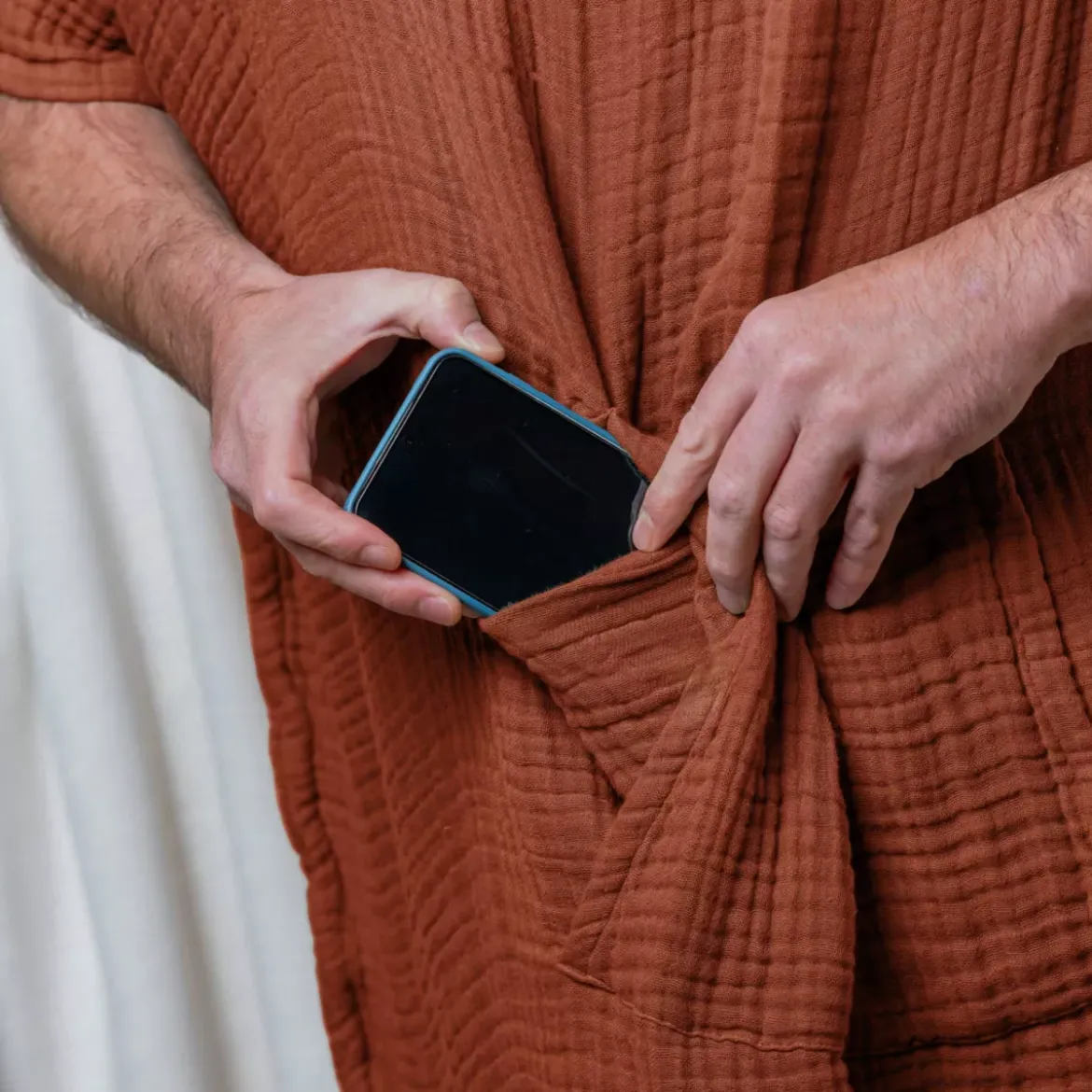 Poncho adulto in garza di cotone S/M Gaïa Terracotta
