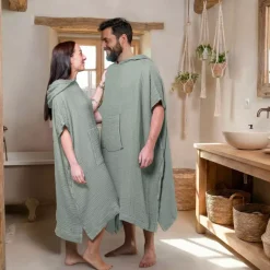 Poncho adulto in garza di cotone S/M Gaïa Verde eucalipto