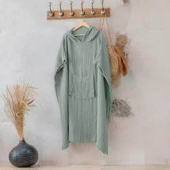 Poncho adulto in garza di cotone S/M Gaïa Verde eucalipto