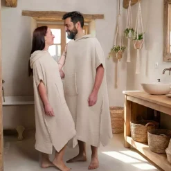 Poncho adulto in garza di cotone L/XL Gaïa Beige