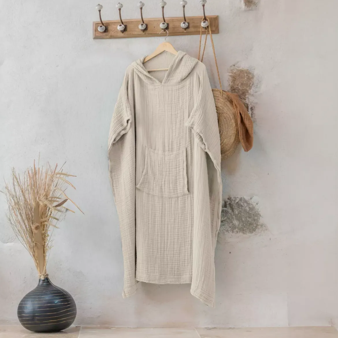 Poncho adulto in garza di cotone L/XL Gaïa Beige