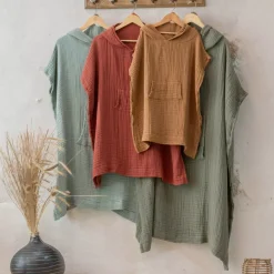 Poncho adulto in garza di cotone L/XL Gaïa Pesca Rosa
