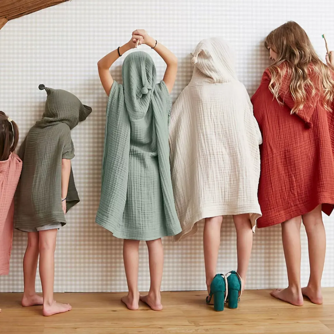 Poncho da bagno per bambini in garza di cotone 6/10 anni Gaia Verde eucalipto