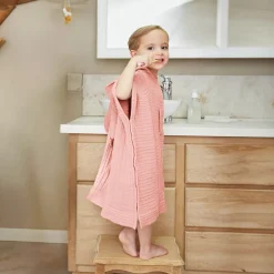 Poncho da bagno per bambini in garza di cotone 2/5 anni Gaïa Rosa pesca