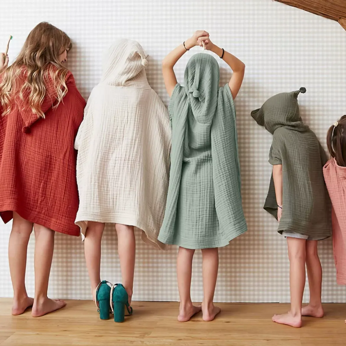 Poncho da bagno per bambini in garza di cotone 6/10 anni Gaïa Verde rosmarino