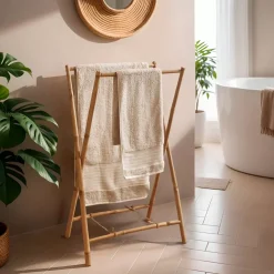 Porta asciugamani pieghevole in canna di bambù 2 barre (H86 cm) Hanoï
