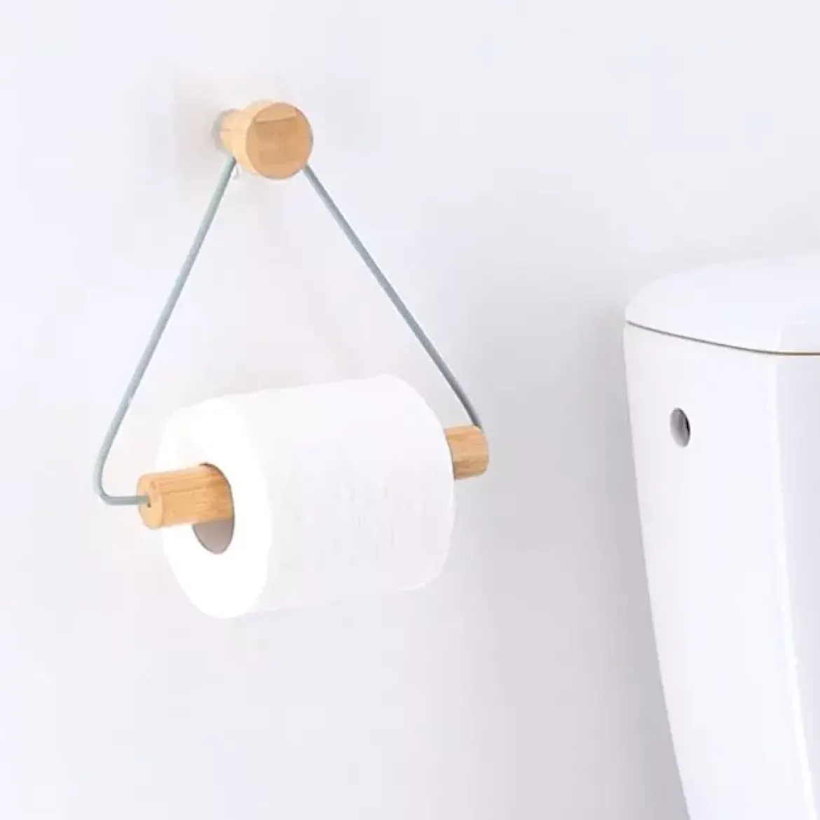 Portarotolo wc adesivo metallo e bambù Easy Chic Bianco