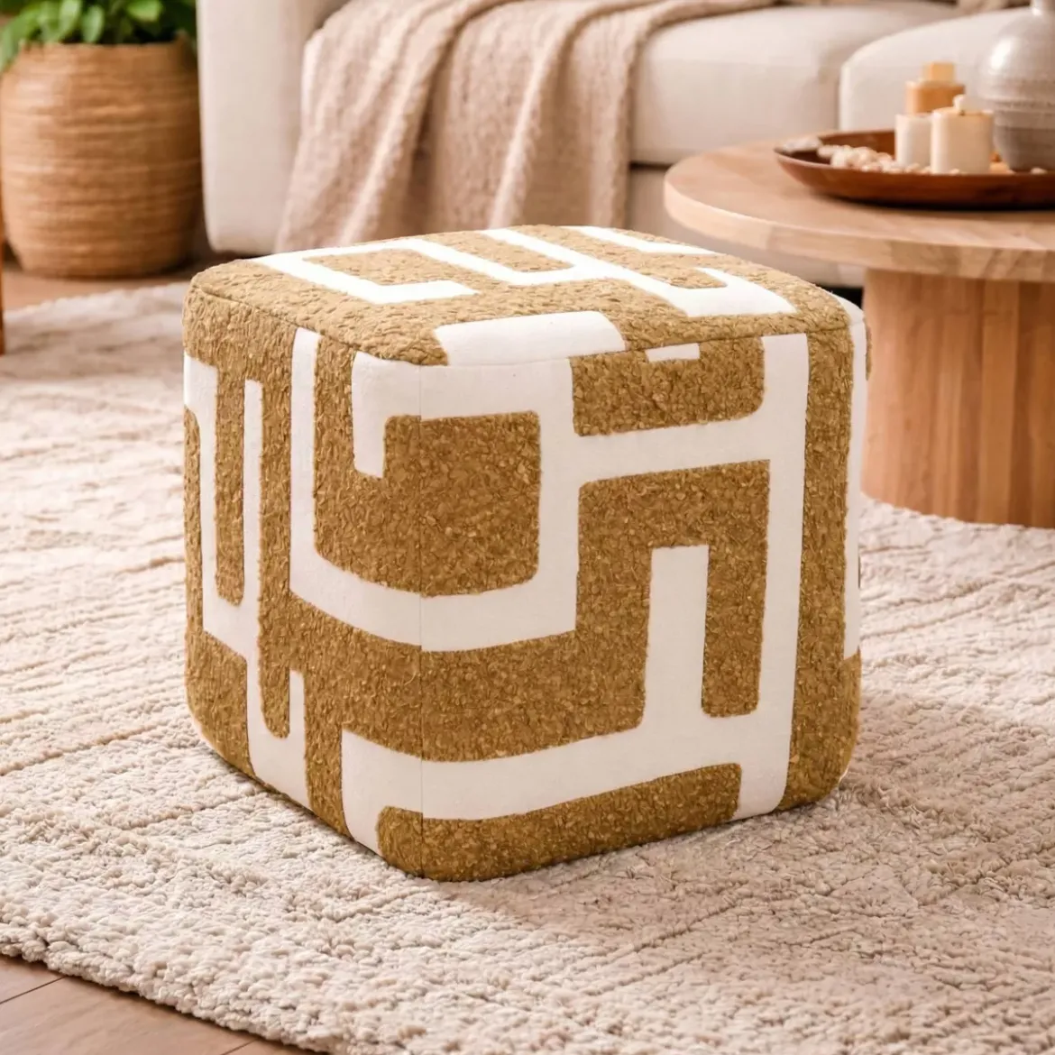 Pouf Bouclé (H40 cm) Ravellino Giallo senape
